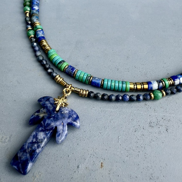 Collier PALM 50 cm en sodalite et chrysocolle verte-4