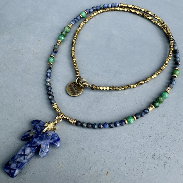 Collier PALM 50 cm en sodalite et chrysocolle verte