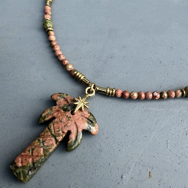 Collier PALM 50 cm en unakite rose et verte-1