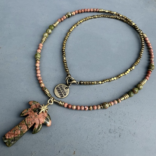 Collier PALM 50 cm en unakite rose et verte