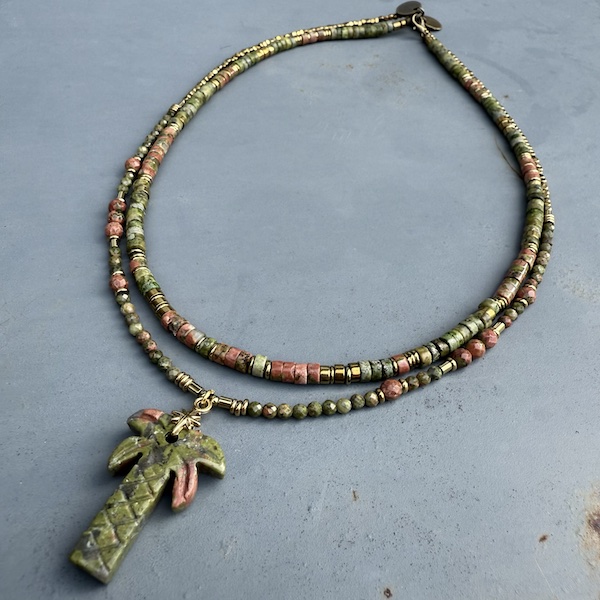 Collier PALM 50 cm en unakite verte-2