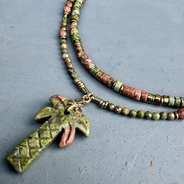 Collier PALM 50 cm en unakite verte-3