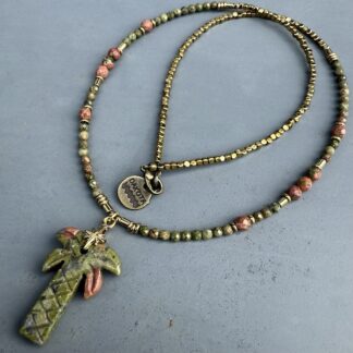 Collier PALM 50 cm en unakite verte