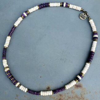 Collier SURF 42 cm en sugilite et howlite blanche