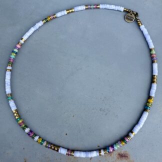 Collier SURF 45 cm en agate dentelle bleue et agate multicolore