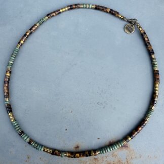 Collier SURF 45 cm en oeil de tigre et turquoise africaine