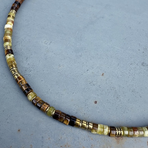 Collier SURF 45 cm en opale jaune et oeil de tigre-1