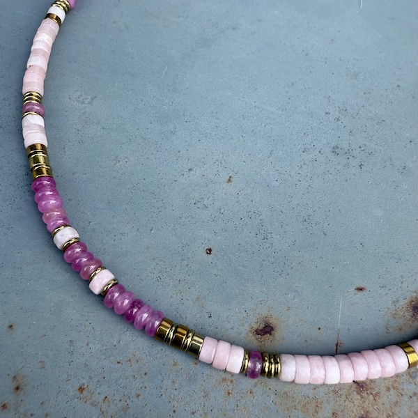 Collier SURF 45 cm en opale rose et tourmaline rose-1