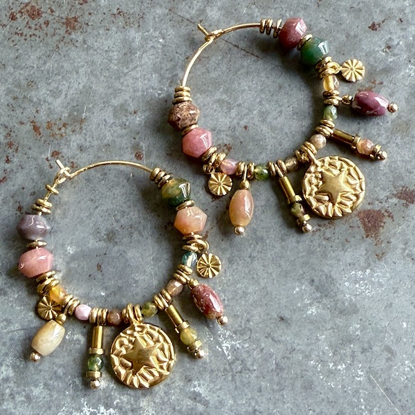 Boucles d'oreilles OWI 1092 créoles en agate indienne-1