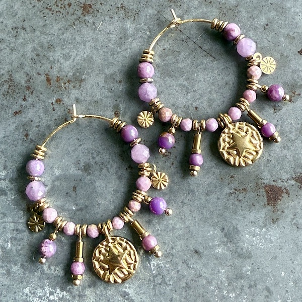 Boucles d'oreilles OWI 1103 créoles en mica lépidolite-1