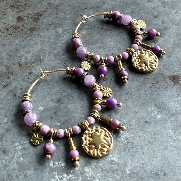 Boucles d'oreilles OWI 1103 créoles en mica lépidolite