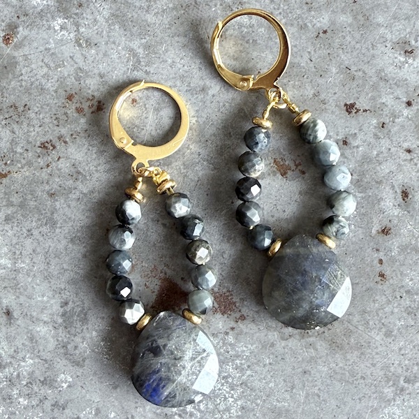 Boucles d'oreilles OWI 1122 en oeil de faucon et labradorite