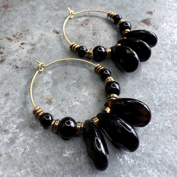 Boucles d'oreilles OWI 1140 créoles en agate noire-1