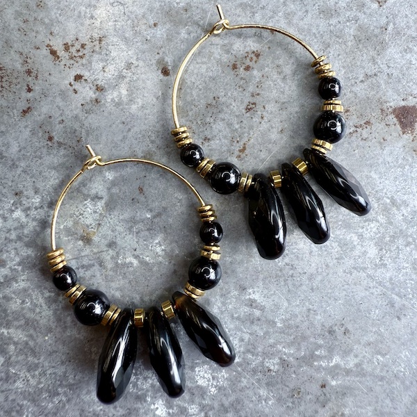 Boucles d'oreilles OWI 1140 créoles en agate noire