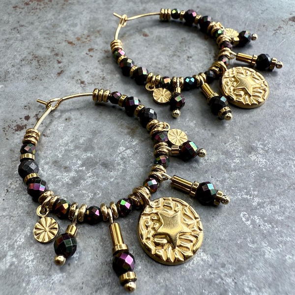 Boucles d'oreilles OWI 1141 créoles en hématite noire-1