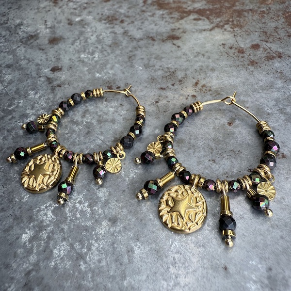 Boucles d'oreilles OWI 1141 créoles en hématite noire-2