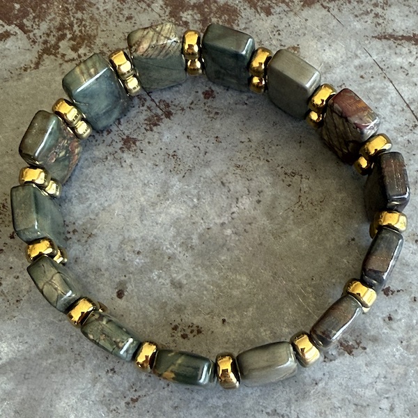 Bracelet double ISPAHU en jaspe picasso vert-1