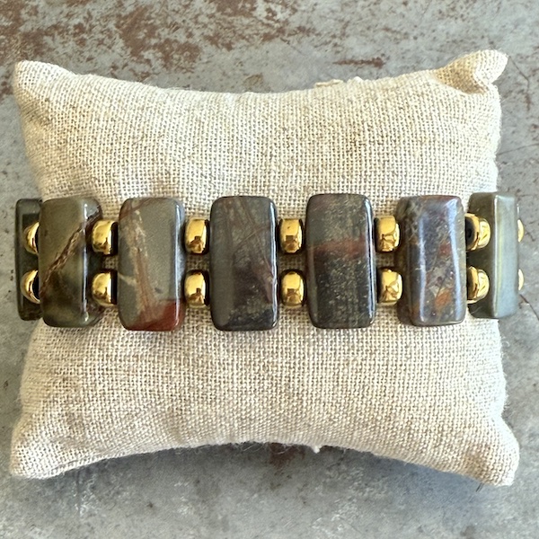 Bracelet double ISPAHU en jaspe picasso vert-2