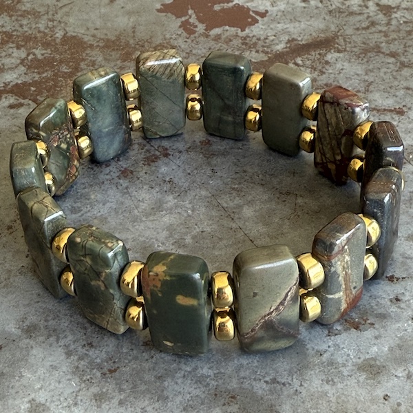 Bracelet double ISPAHU en jaspe picasso vert