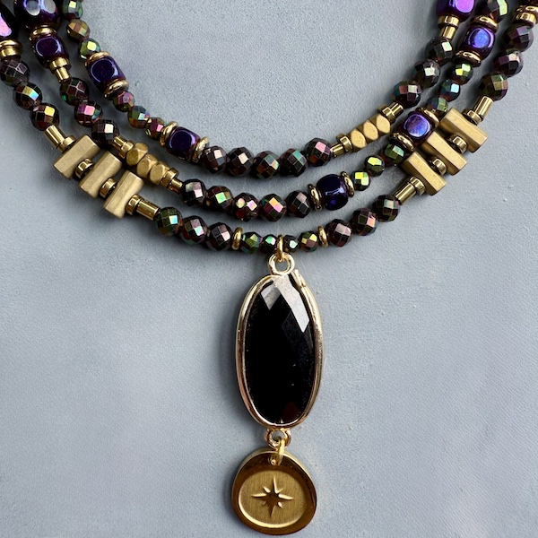 Collier COKATA 75 cm en hématite noire scarabée-2