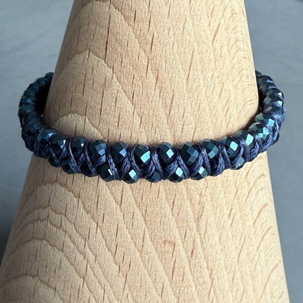 Bracelet macramé 2 rangs hématite bleu paon-2