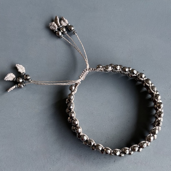 Bracelet macramé 3 rangs hématite argent-1
