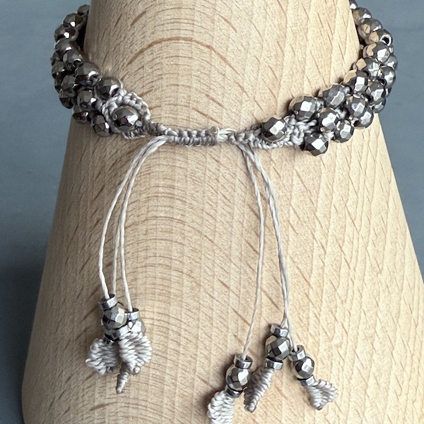 Bracelet macramé 3 rangs hématite argent-3