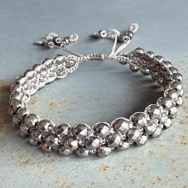 Bracelet macramé 3 rangs hématite argent-4