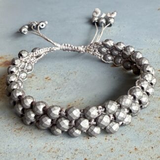 Bracelet macramé 3 rangs hématite argent mat-4