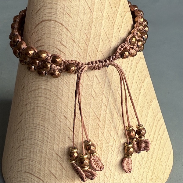 Bracelet macramé 3 rangs hématite cuivre-3