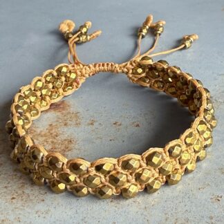 Bracelet macramé 3 rangs hématite dorée-4