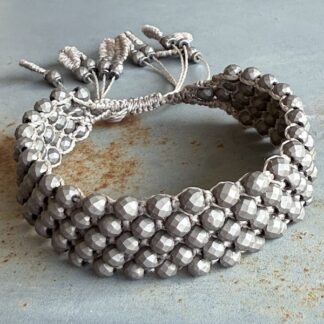 Manchette macramé hématite argent mat-4
