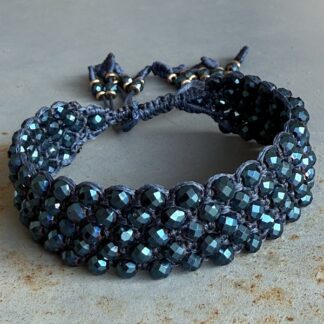 Manchette macramé hématite bleu paon-3