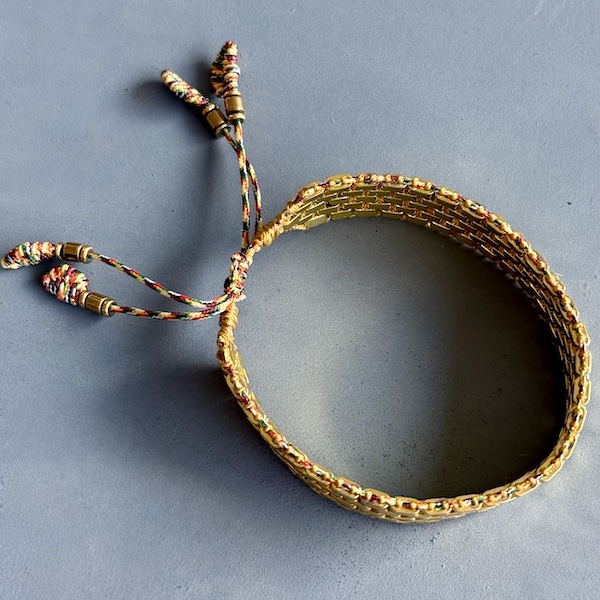 Manchette tissée hématite dorée-1