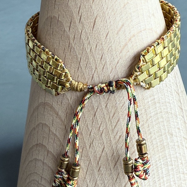 Manchette tissée hématite dorée-3