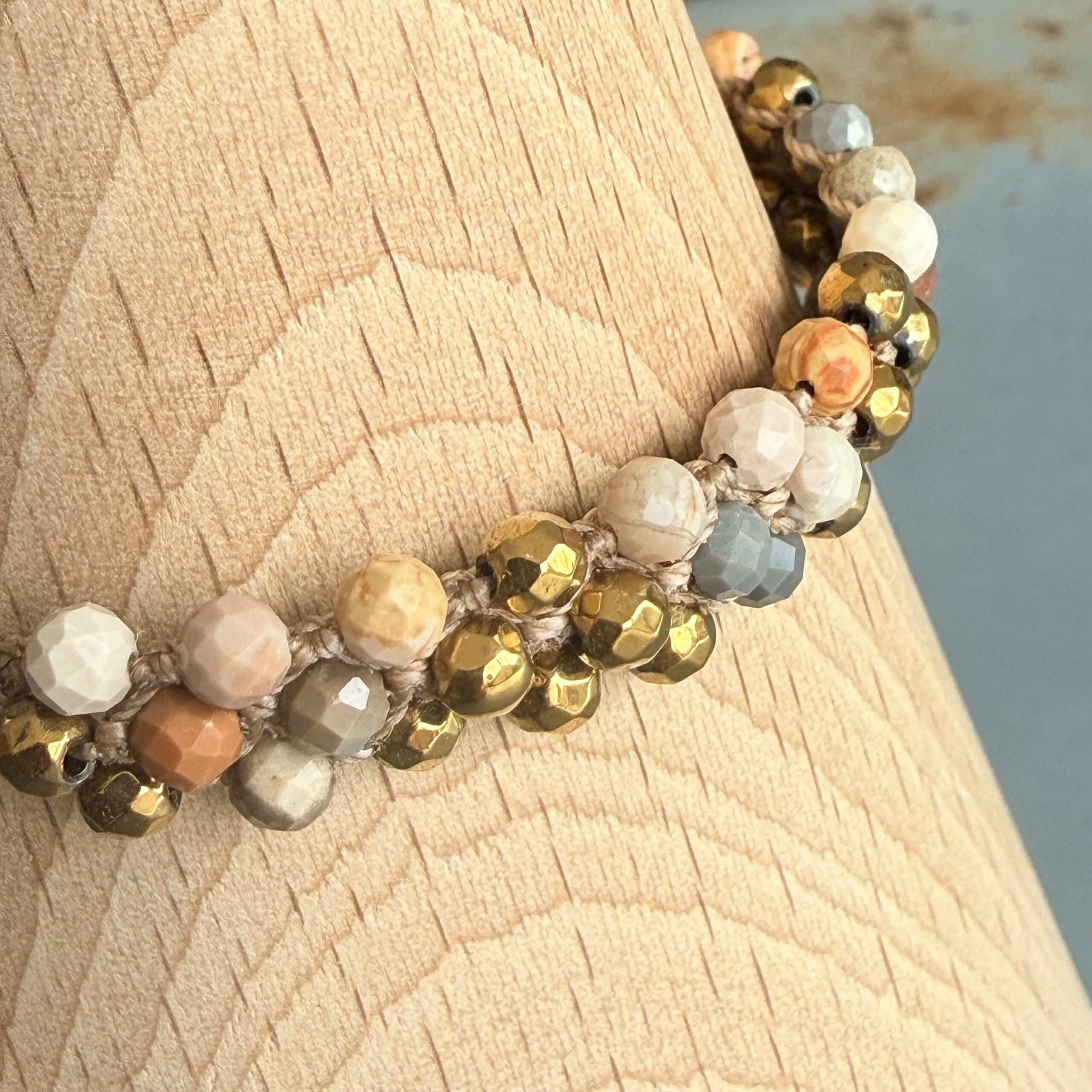 Bracelet macramé 3 rangs agate pastel-3