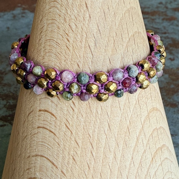 Bracelet macramé 3 rangs tourmaline-3