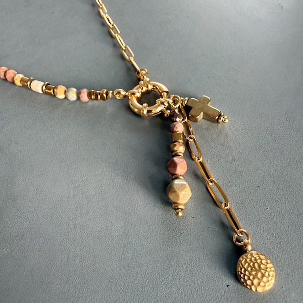 Collier COKATA 75 cm en agate pastel-1