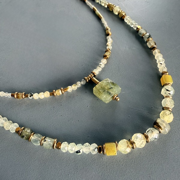 Collier double SLOWLIA 53 et 60 cm en préhnite-1