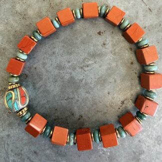 Bracelet en turquoise africaine, jaspe rouge-1