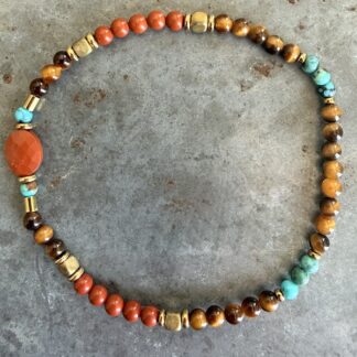 Bracelet en turquoise africaine, jaspe rouge et oeil de tigre-2
