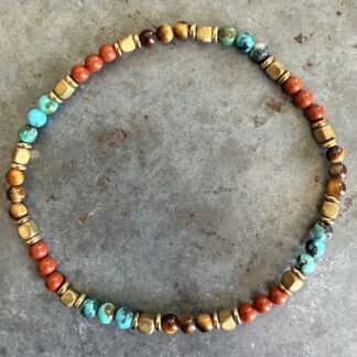 Bracelet en turquoise africaine, jaspe rouge et oeil de tigre-3