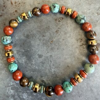 Bracelet en turquoise africaine, jaspe rouge et oeil de tigre-5
