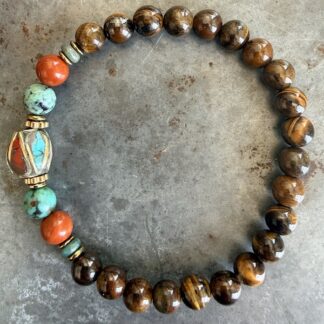 Bracelet en turquoise africaine, jaspe rouge et oeil de tigre-6
