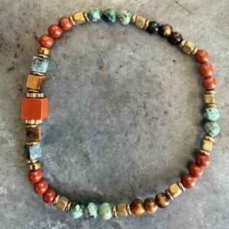 Bracelet en turquoise africaine, jaspe rouge et oeil de tigre-8