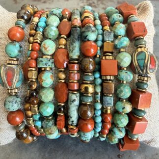 Turquoise africaine, jaspe rouge, oeil de tigre