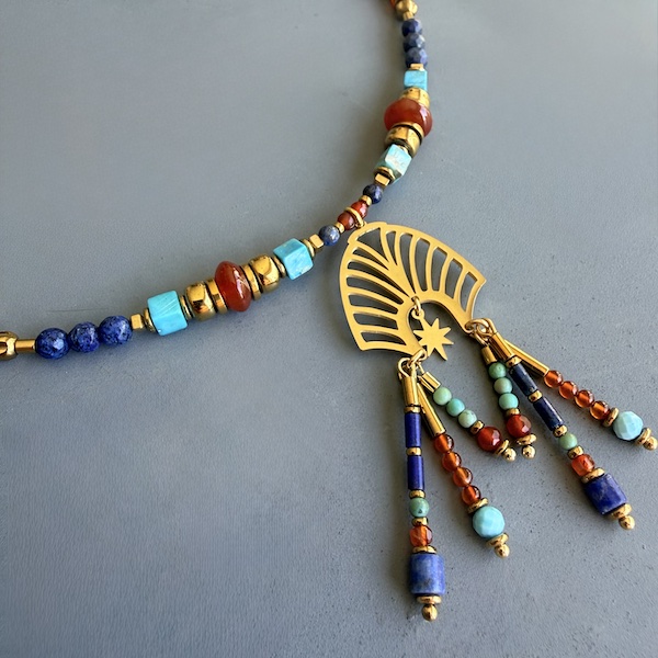 Collier NAPYUKA 90 cm en cornaline, lapis lazuli et turquoise de Hubei-1