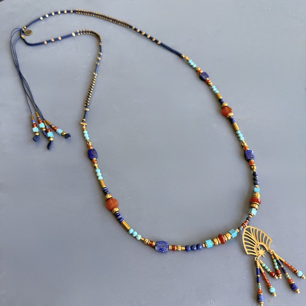 Collier NAPYUKA 90 cm en cornaline, lapis lazuli et turquoise de Hubei