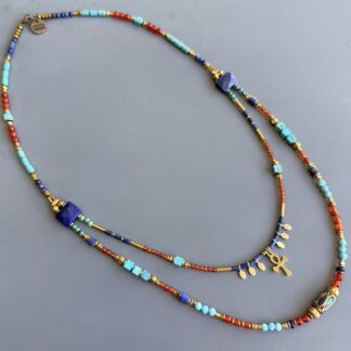 Collier double SLOWLIA 53 et 60 cm en cornaline, lapis lazuli et turquoise de Hubei