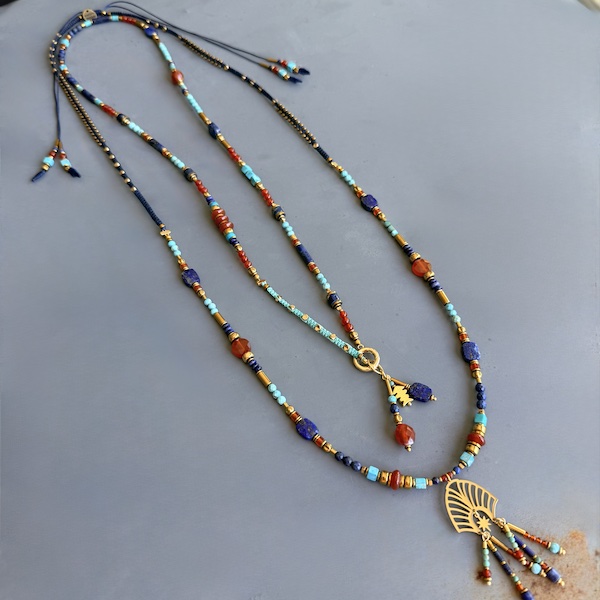 Colliers COKATA et NAPYUKA en cornaline, lapis lazuli et turquoise de Hubei-1